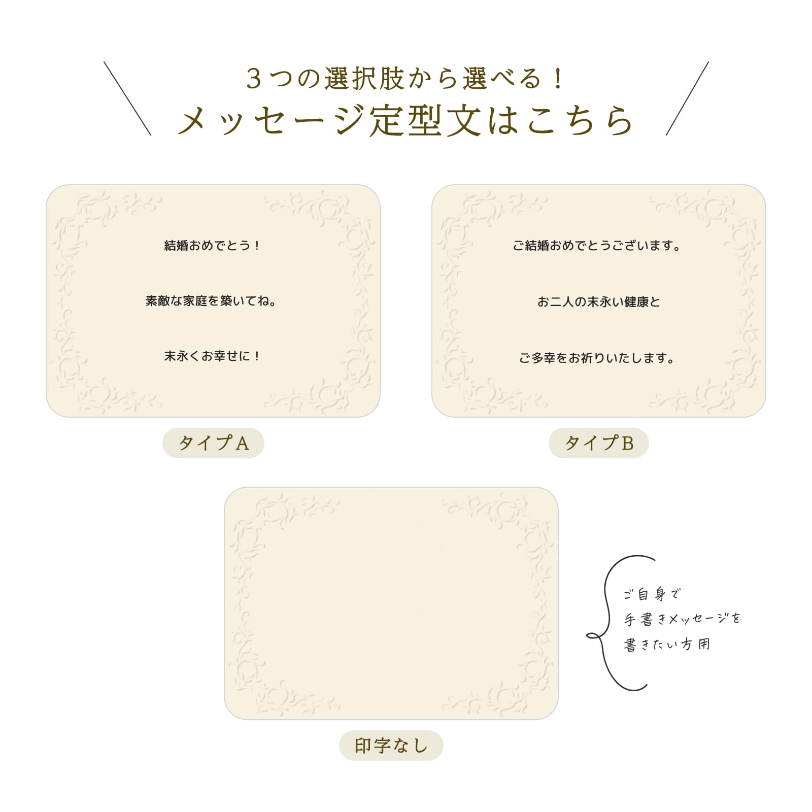 ３つの選択肢から選べる！メッセージ定型文はこちら（結婚式）