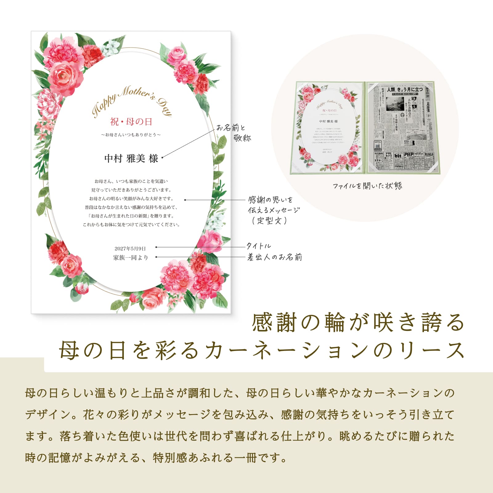 感謝の輪が咲き誇る母の日を彩るカーネーションのリース