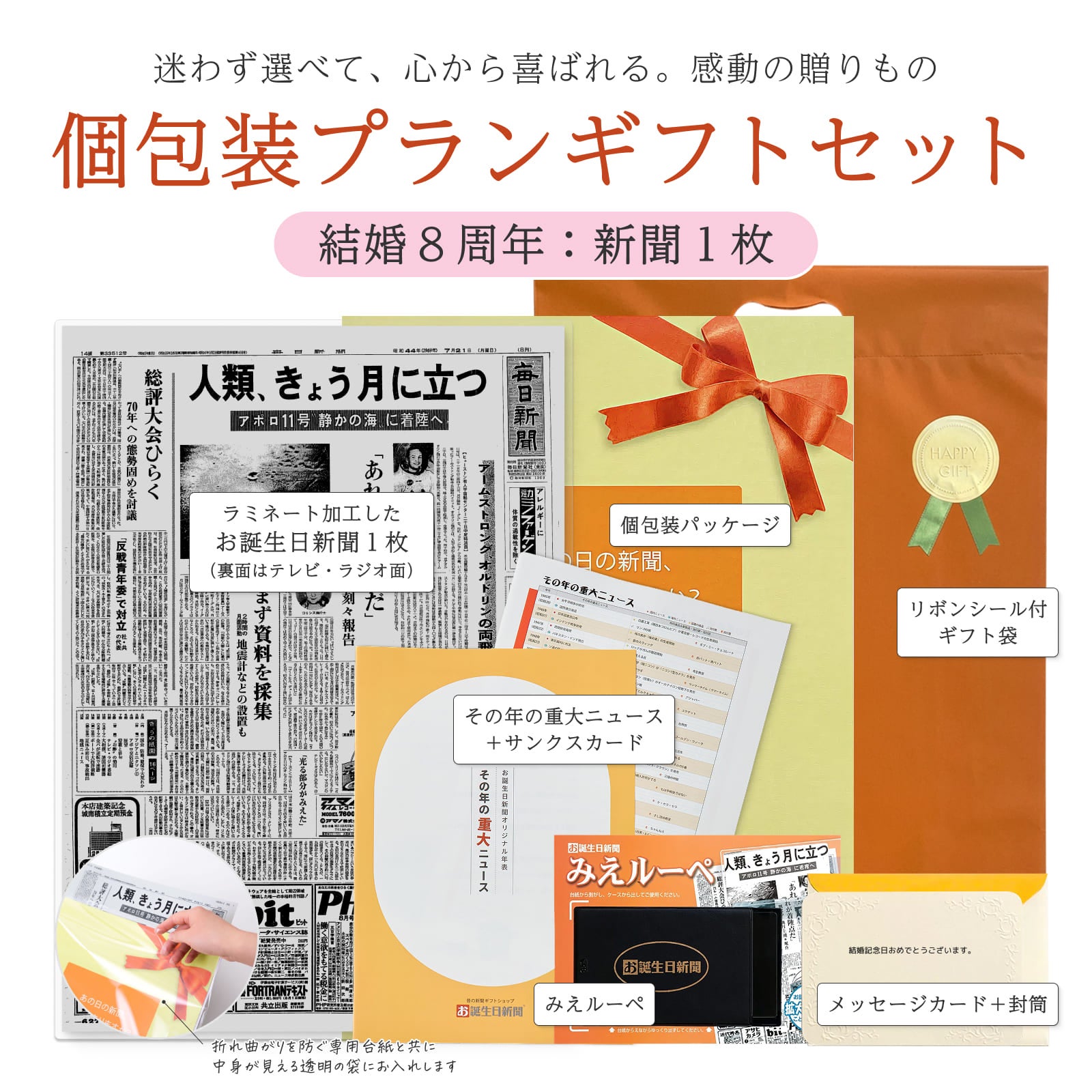 個包装プランギフトセット 結婚８周年：新聞１枚 セット内容詳細