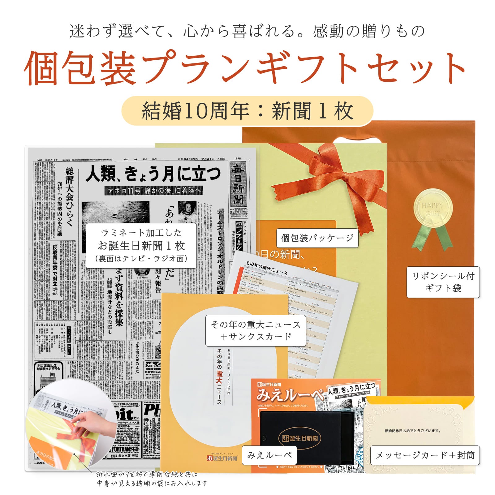 個包装プランギフトセット 結婚10周年：新聞１枚 セット内容詳細
