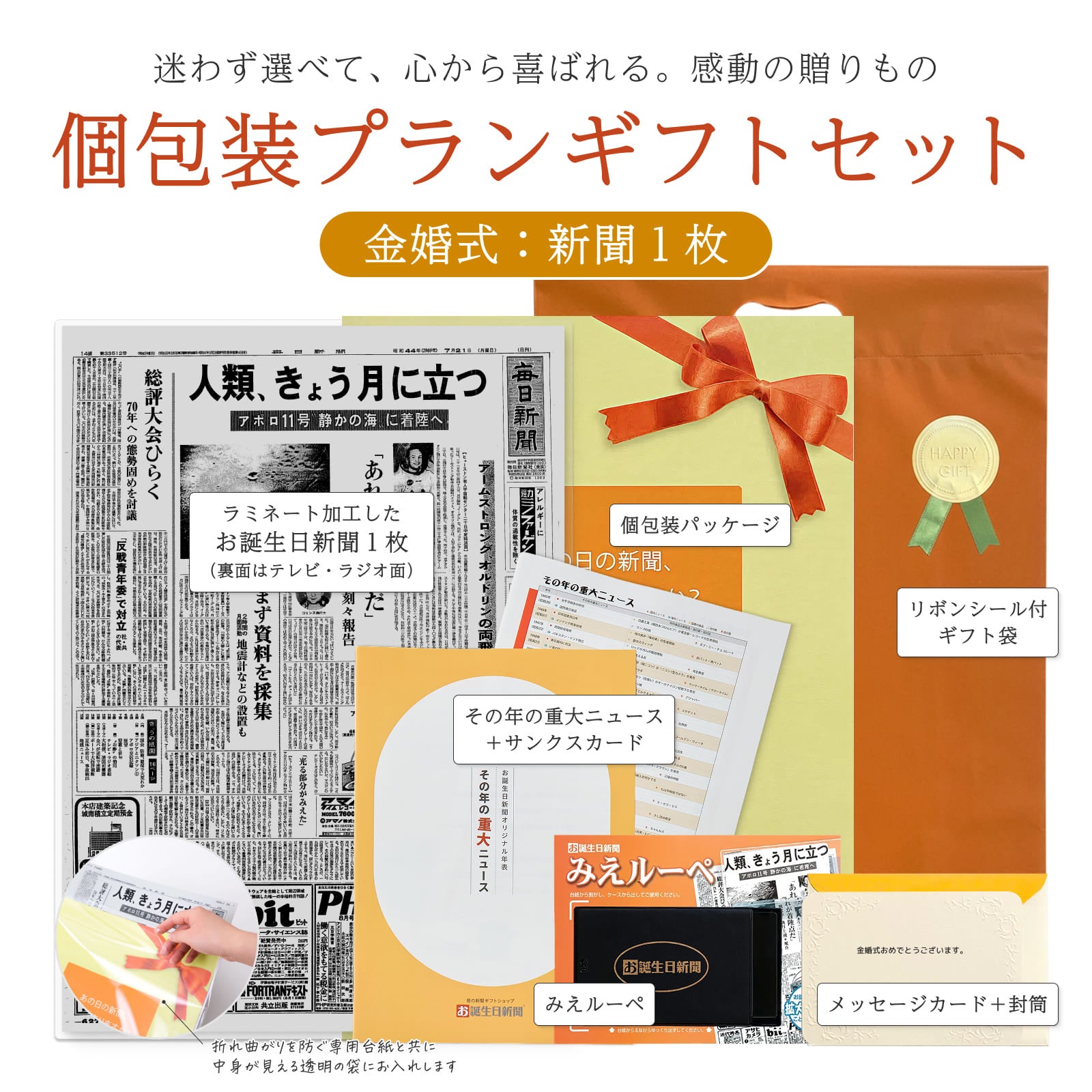個包装プランギフトセット 金婚式：新聞１枚 セット内容詳細