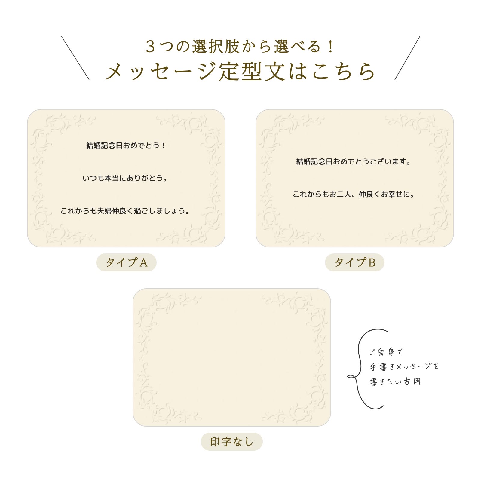 ３つの選択肢から選べる！メッセージ定型文はこちら（結婚記念日）