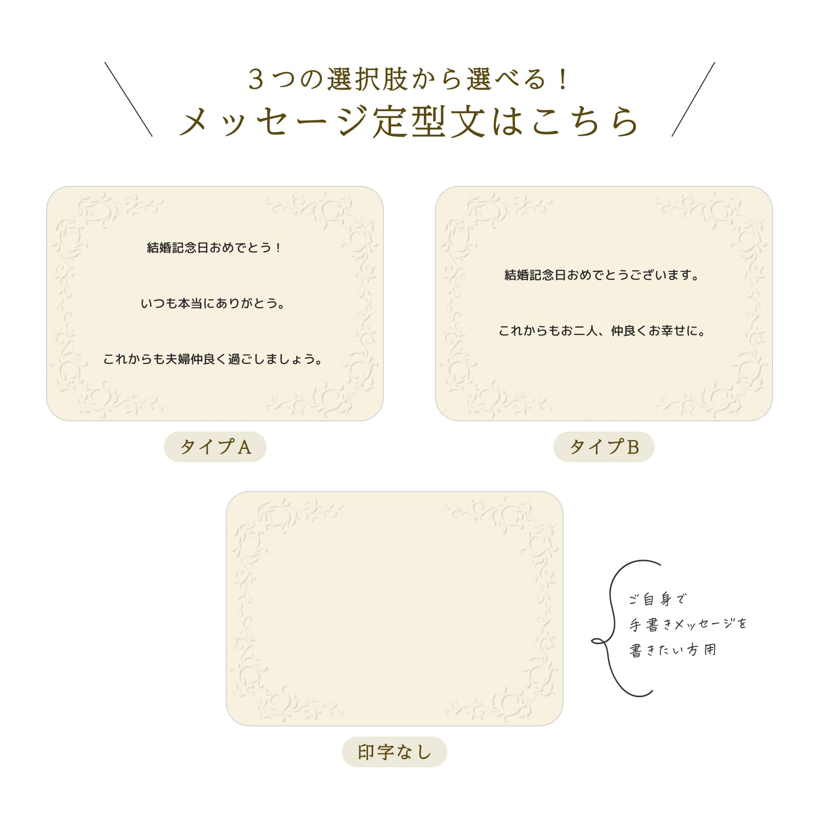 ３つの選択肢から選べるメッセージ定型文（結婚記念日）