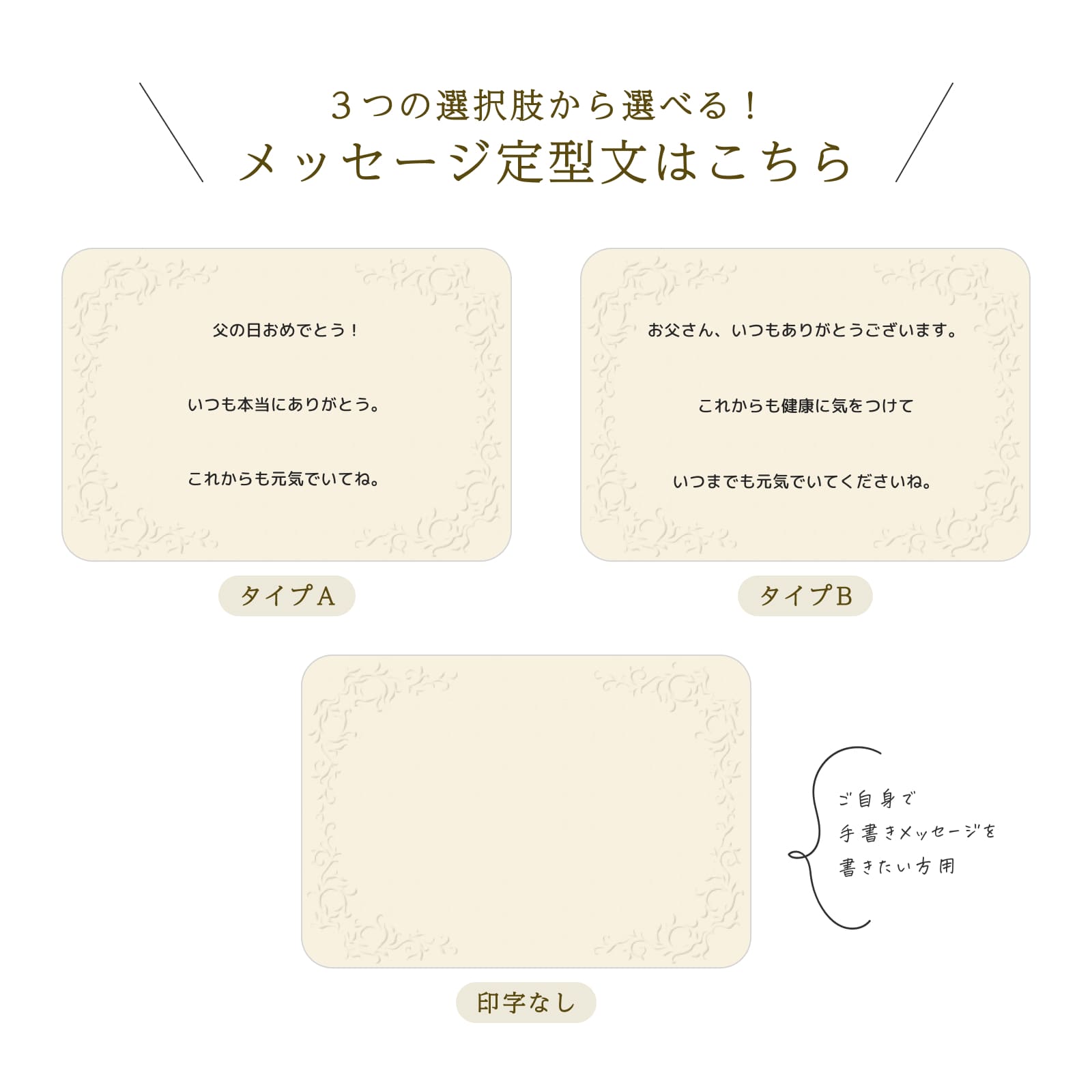 ３つの選択肢から選べるメッセージ定型文（父の日）