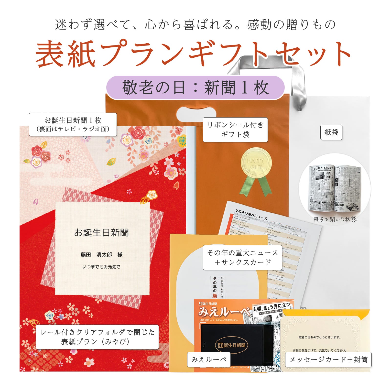 表紙プランギフトセット 敬老の日：新聞１枚 セット内容詳細