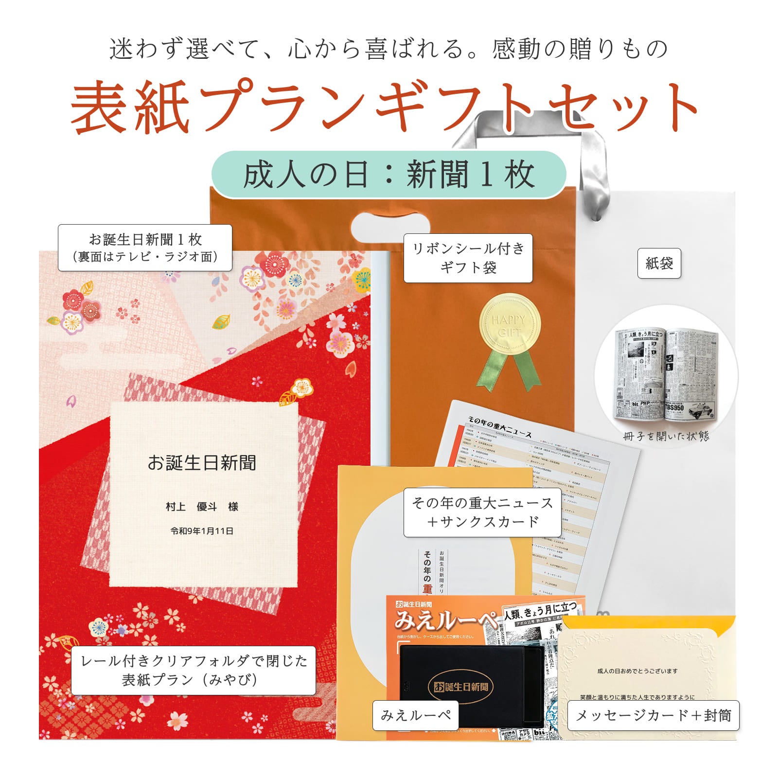表紙プランギフトセット 成人の日：新聞１枚 セット内容詳細