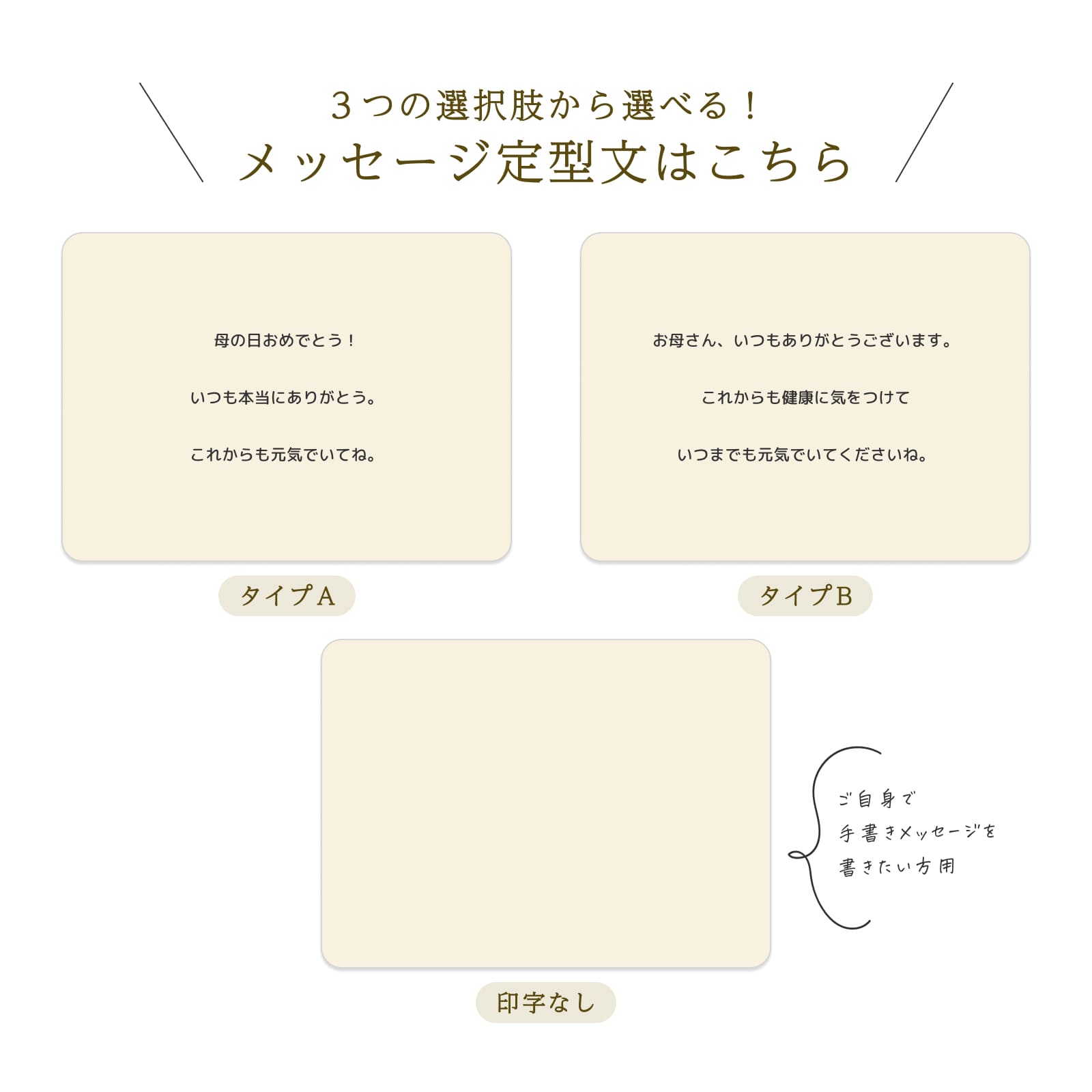 ３つの選択肢から選べるメッセージ定型文（母の日）