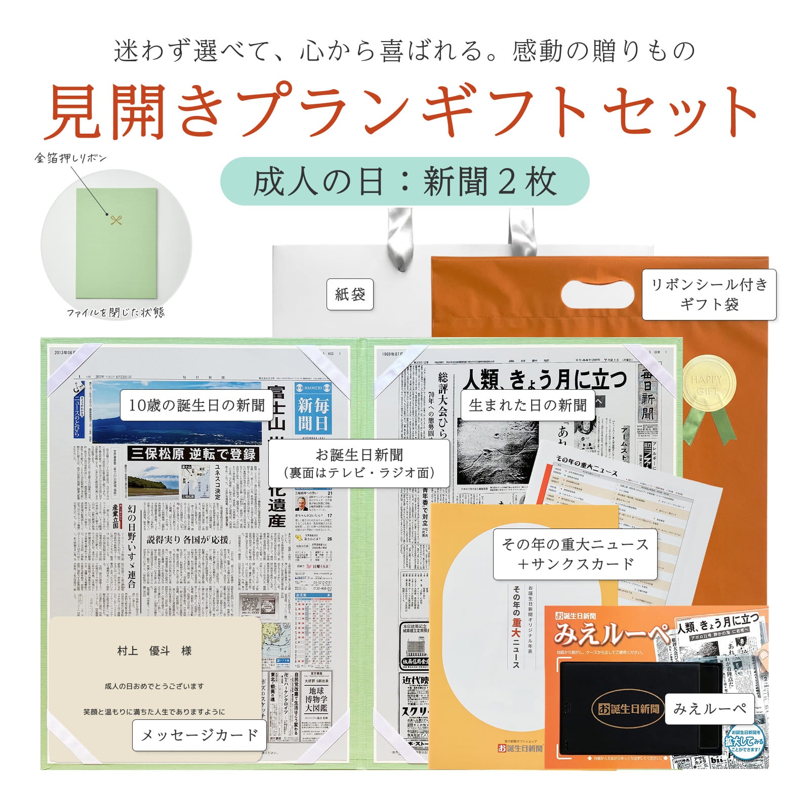 見開きプランギフトセット 成人の日：新聞２枚 セット内容詳細