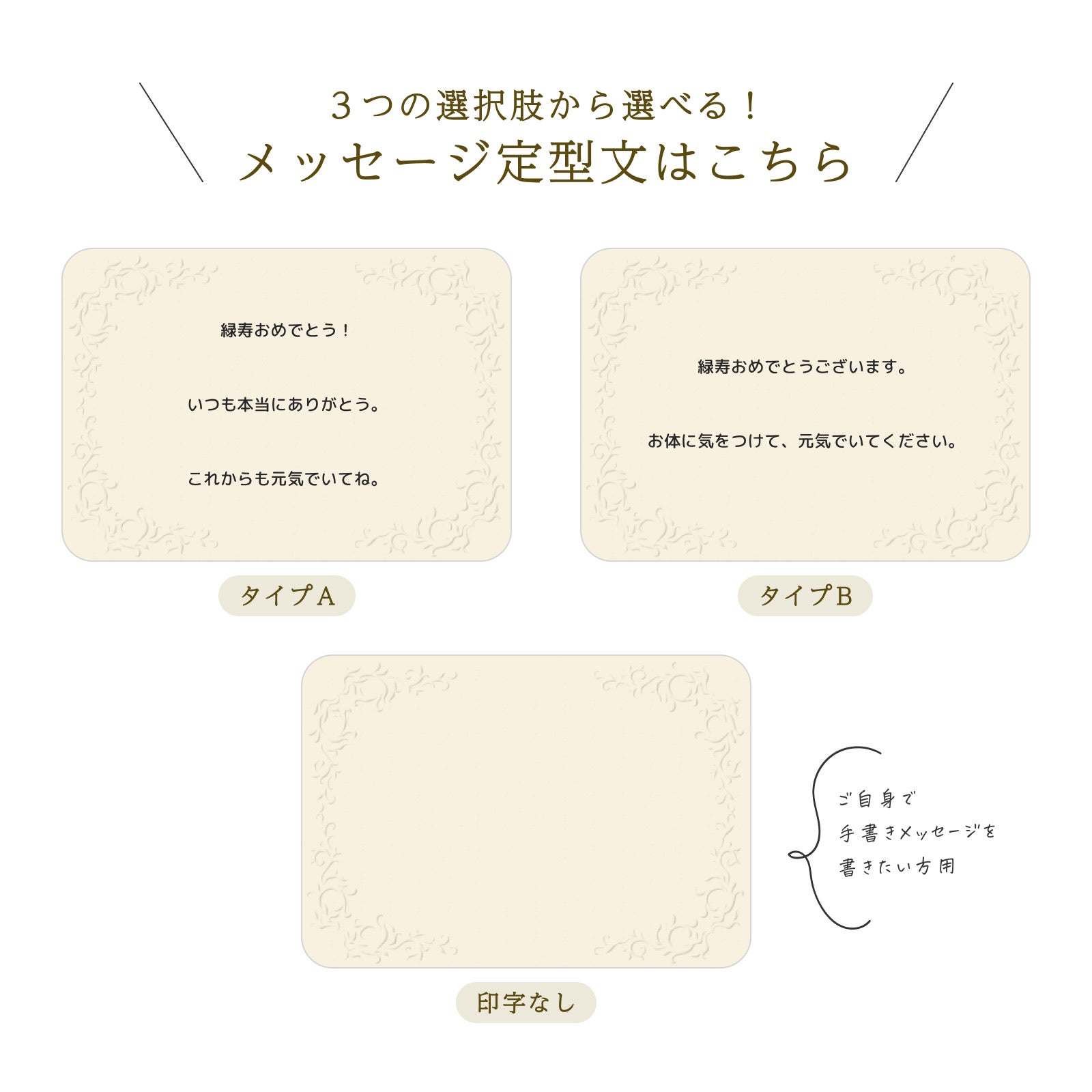 メッセージ定型文（タイプA・B・印字なし）