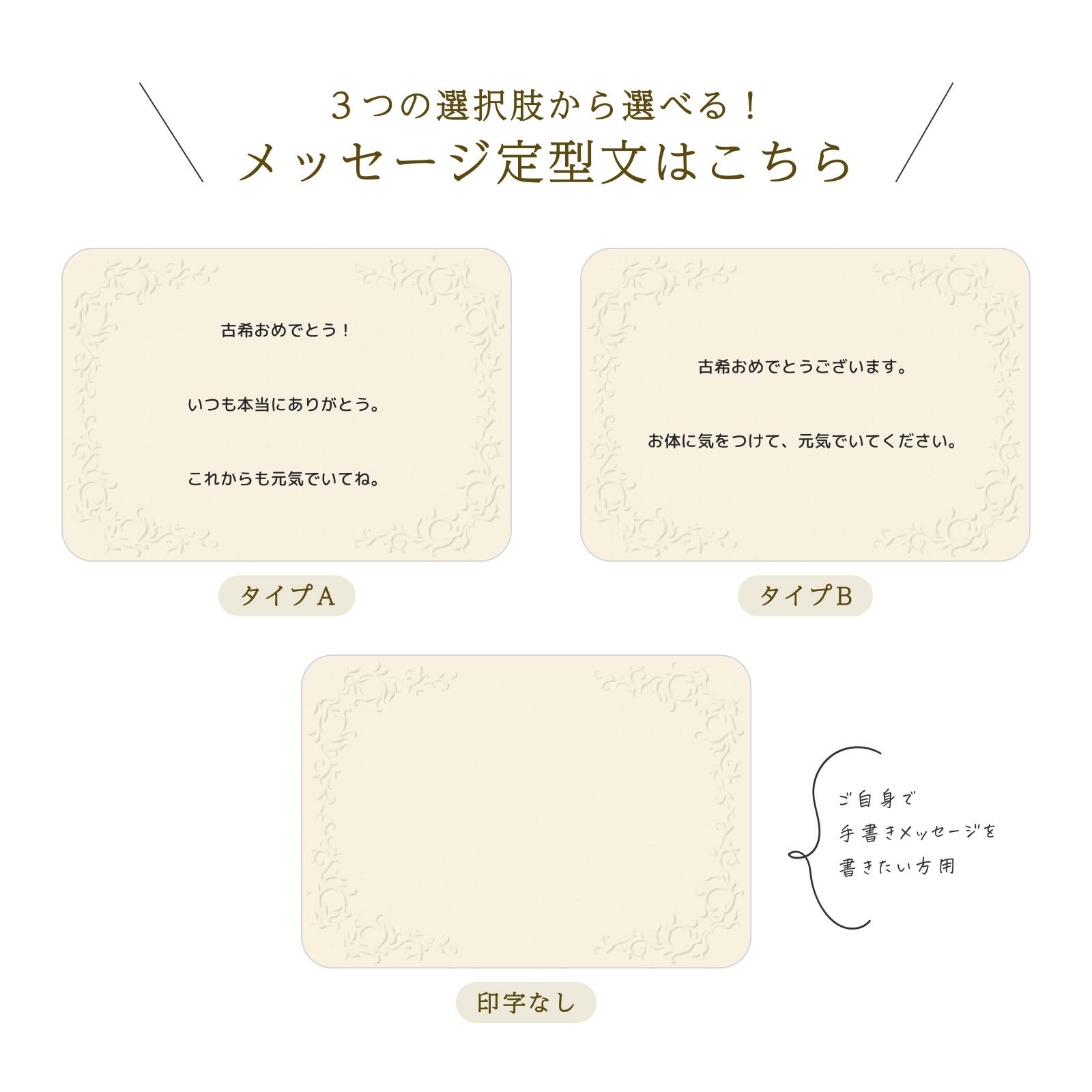 メッセージ定型文（タイプA・B・印字なし）