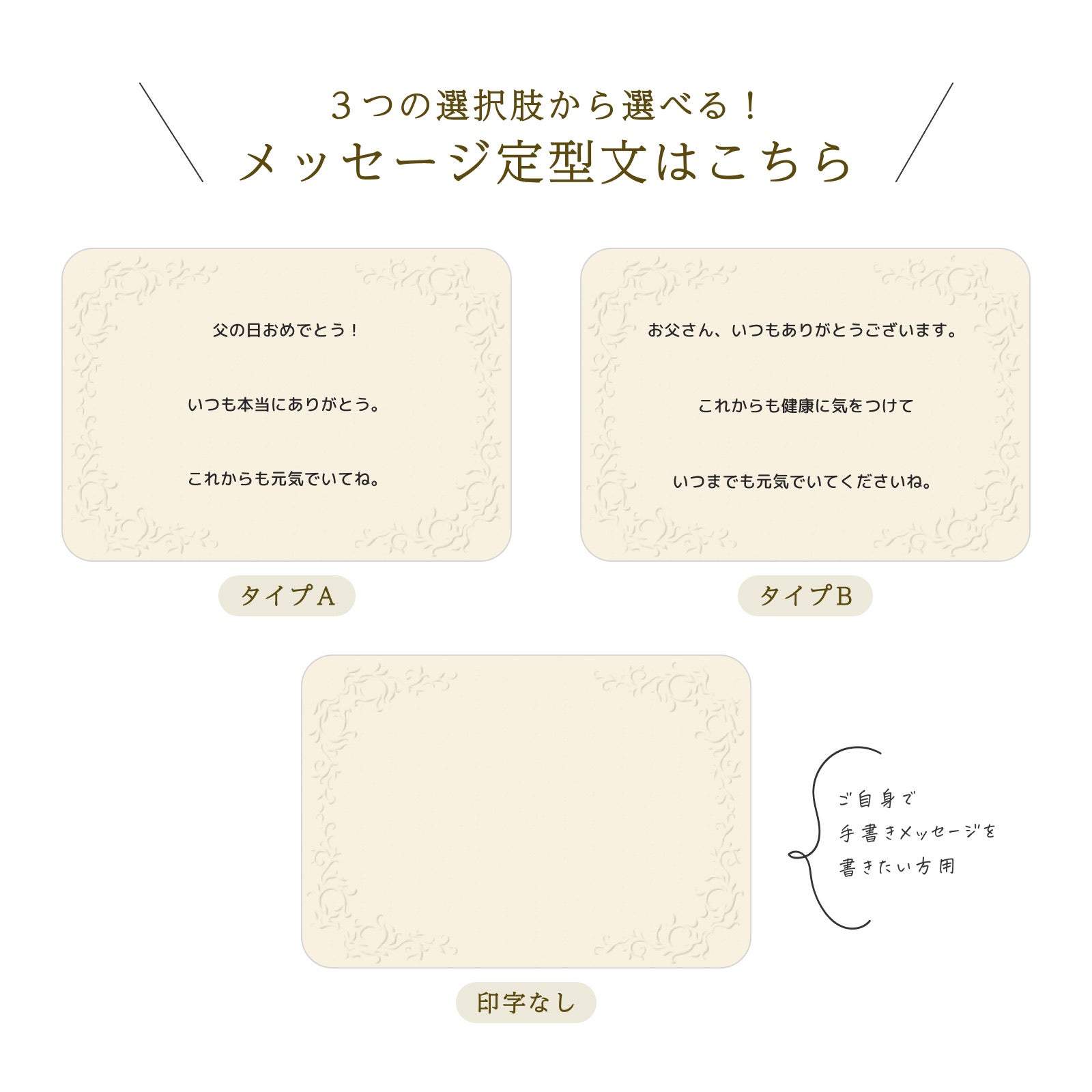 メッセージ定型文（タイプA・B・印字なし）