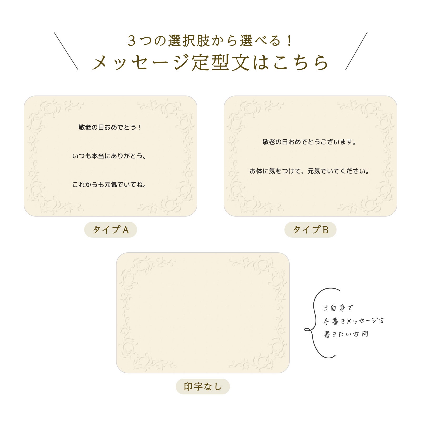 メッセージ定型文（タイプA・B・印字なし）